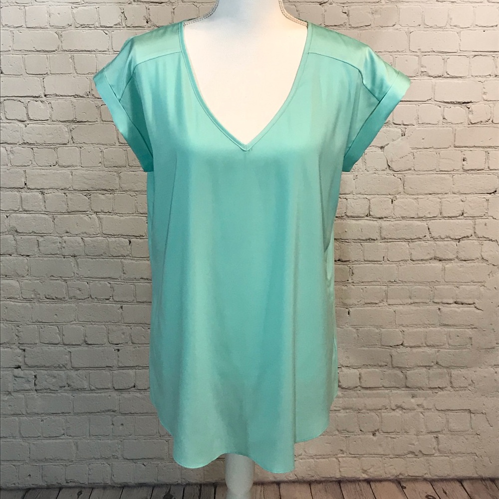 ♥️Express short sleeve blouse top turquoise sz L - Picture 5 of 8